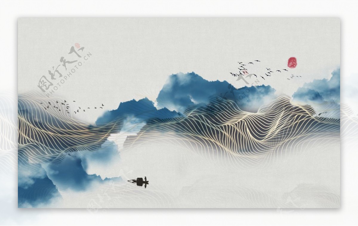 新中式山水中国风国画写意