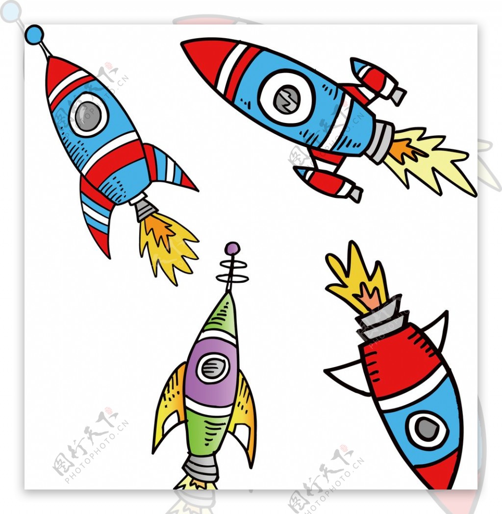 彩绘儿童火箭插画元素宇宙飞船