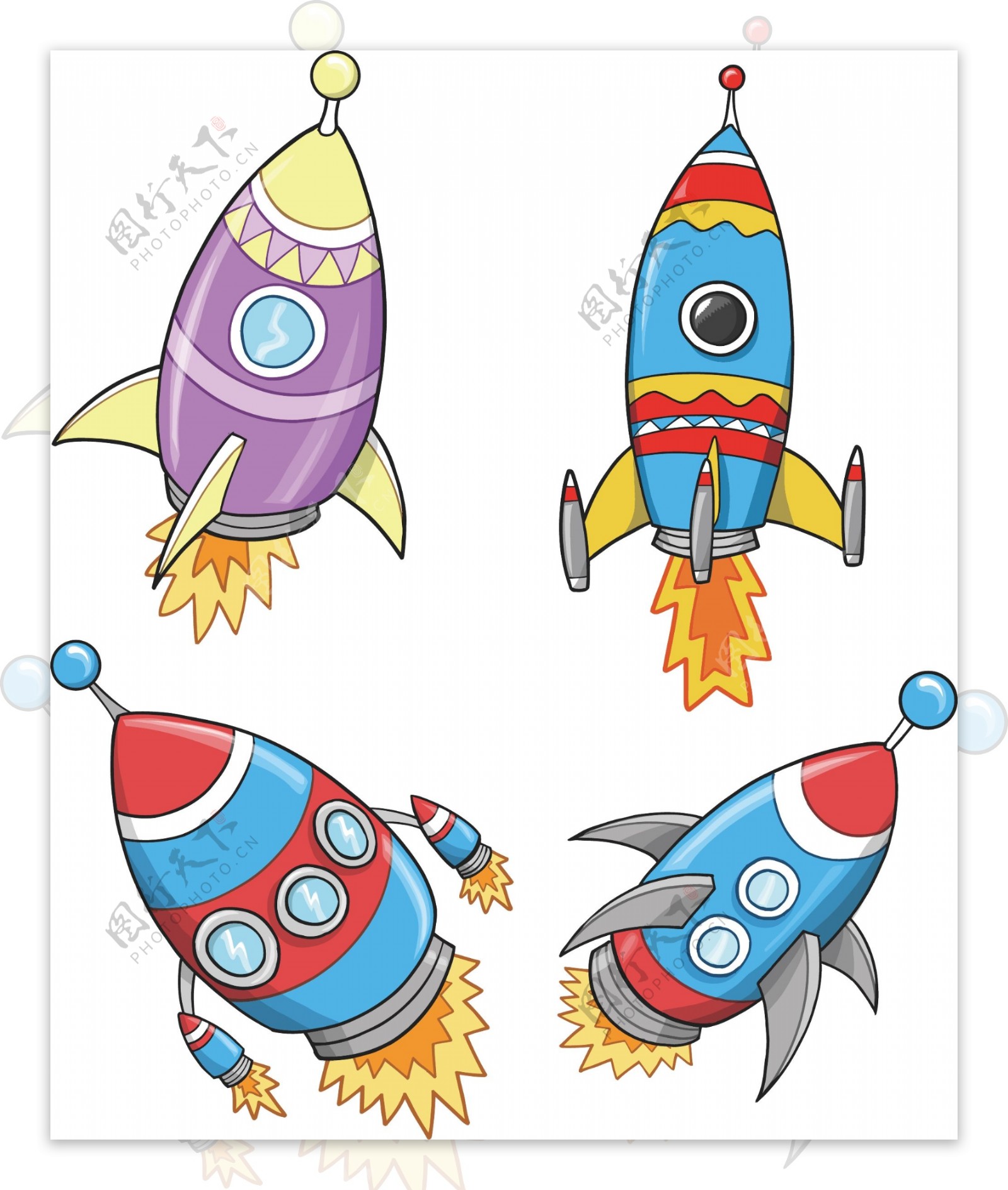 卡通火箭宇宙飞船飞机插画素材