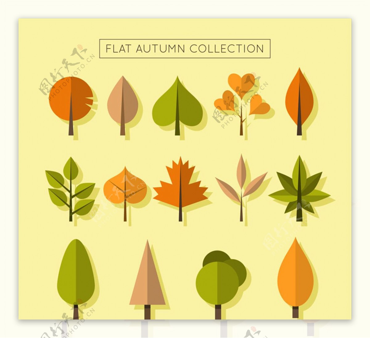 彩色秋季树叶和树木矢量图