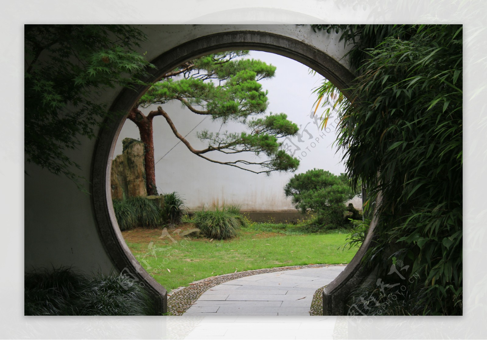 松园月亮门中式庭院景观松树
