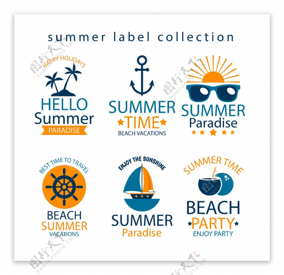 夏季沙滩标签设计矢量