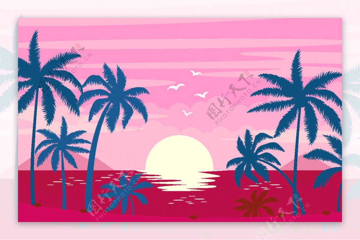粉色夏日沙滩