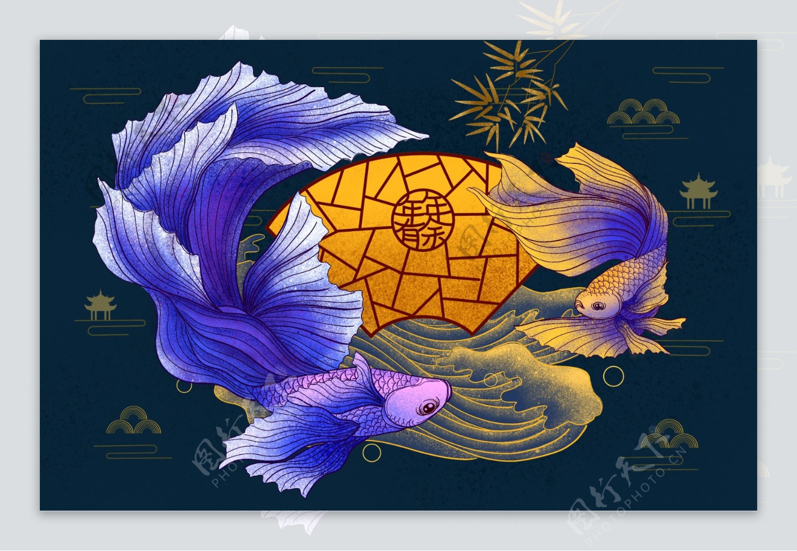 锦鲤龙鱼古风传统背景素材