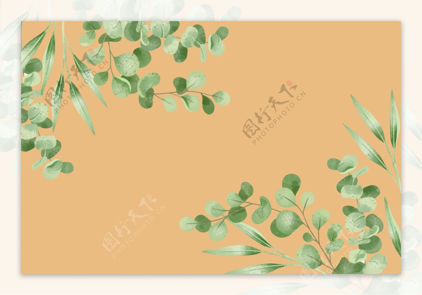 手绘素描植物叶子矢量背景墙