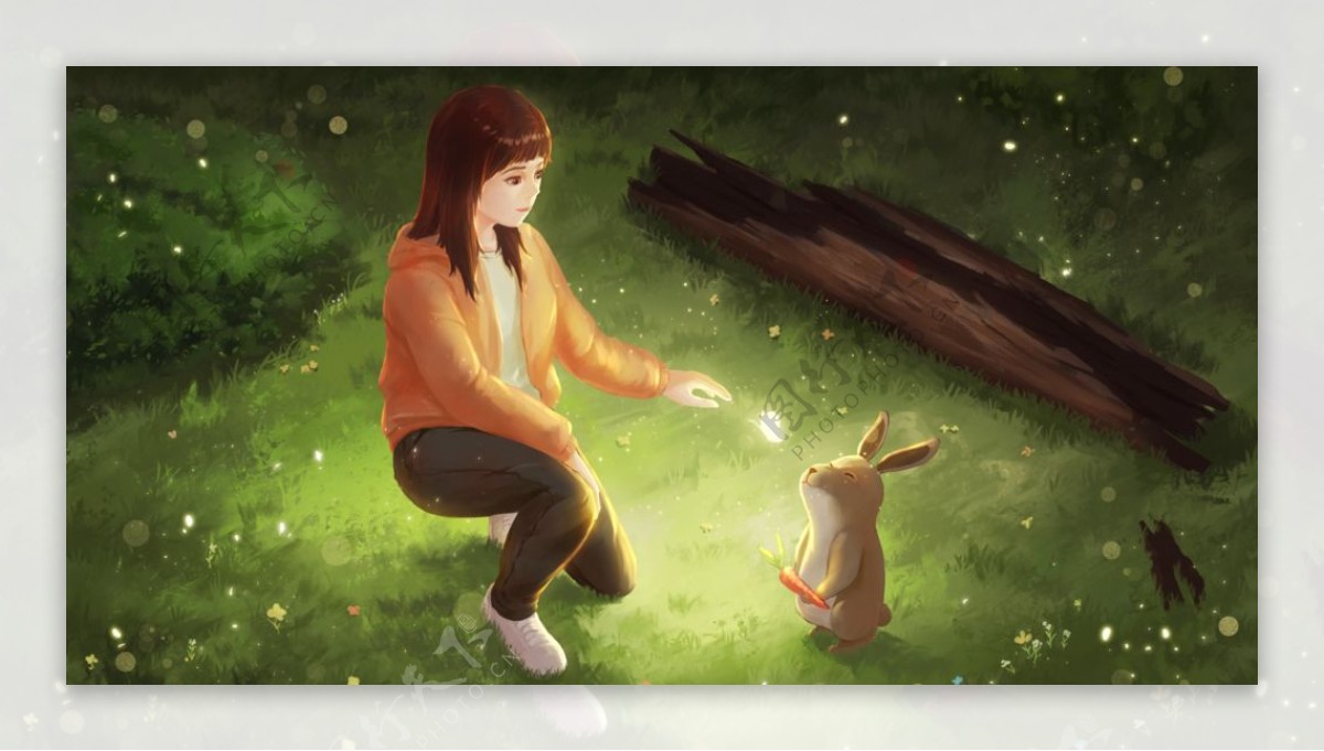 女孩人物森林插画背景海报素材
