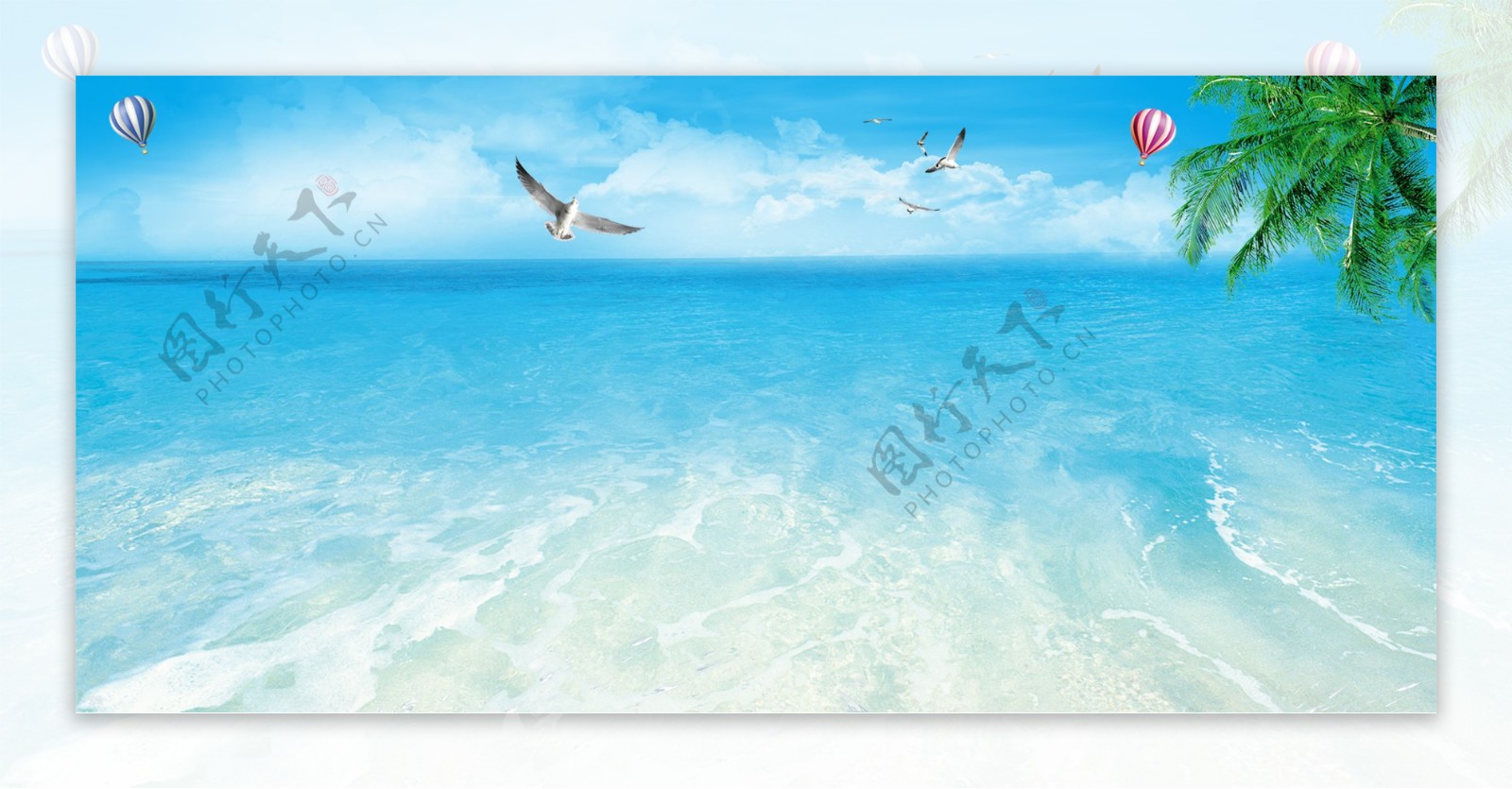蓝色夏季海浪沙滩背景海报素材