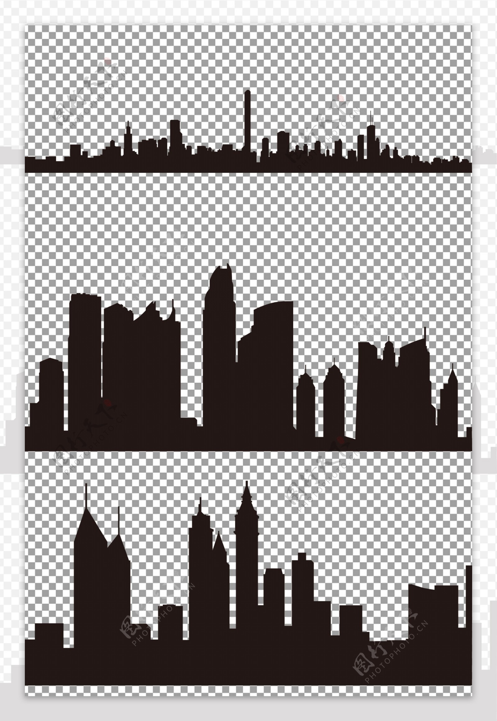 黑色城市建筑剪影