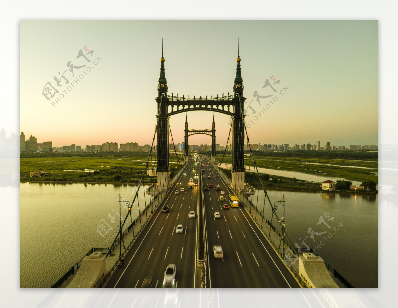 航拍哈尔滨城市风景阳明滩大桥