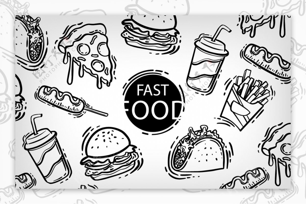 手绘西式快餐食物背景图片