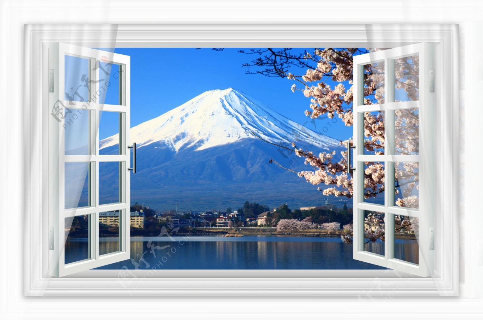 雪山樱花富士山背景墙壁画装饰画