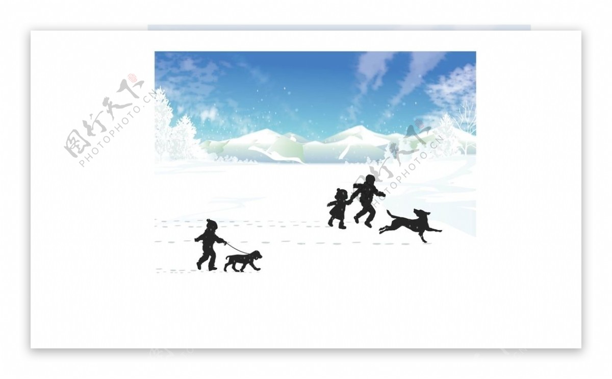 雪地遛狗图片