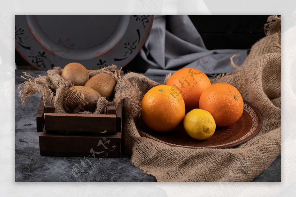 橙子猕猴桃水果背景素材图片