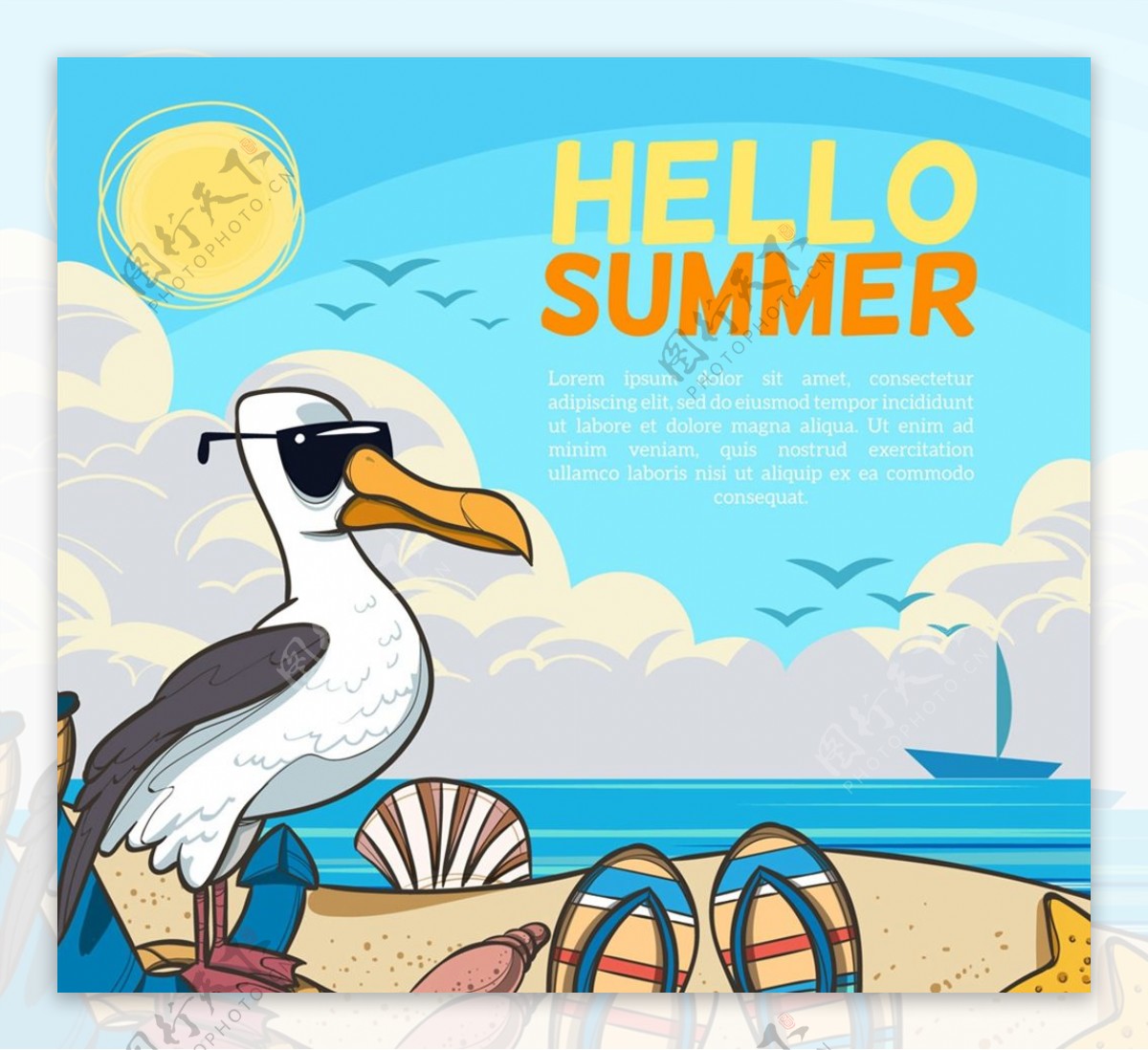 创意夏季沙滩海鸥图片