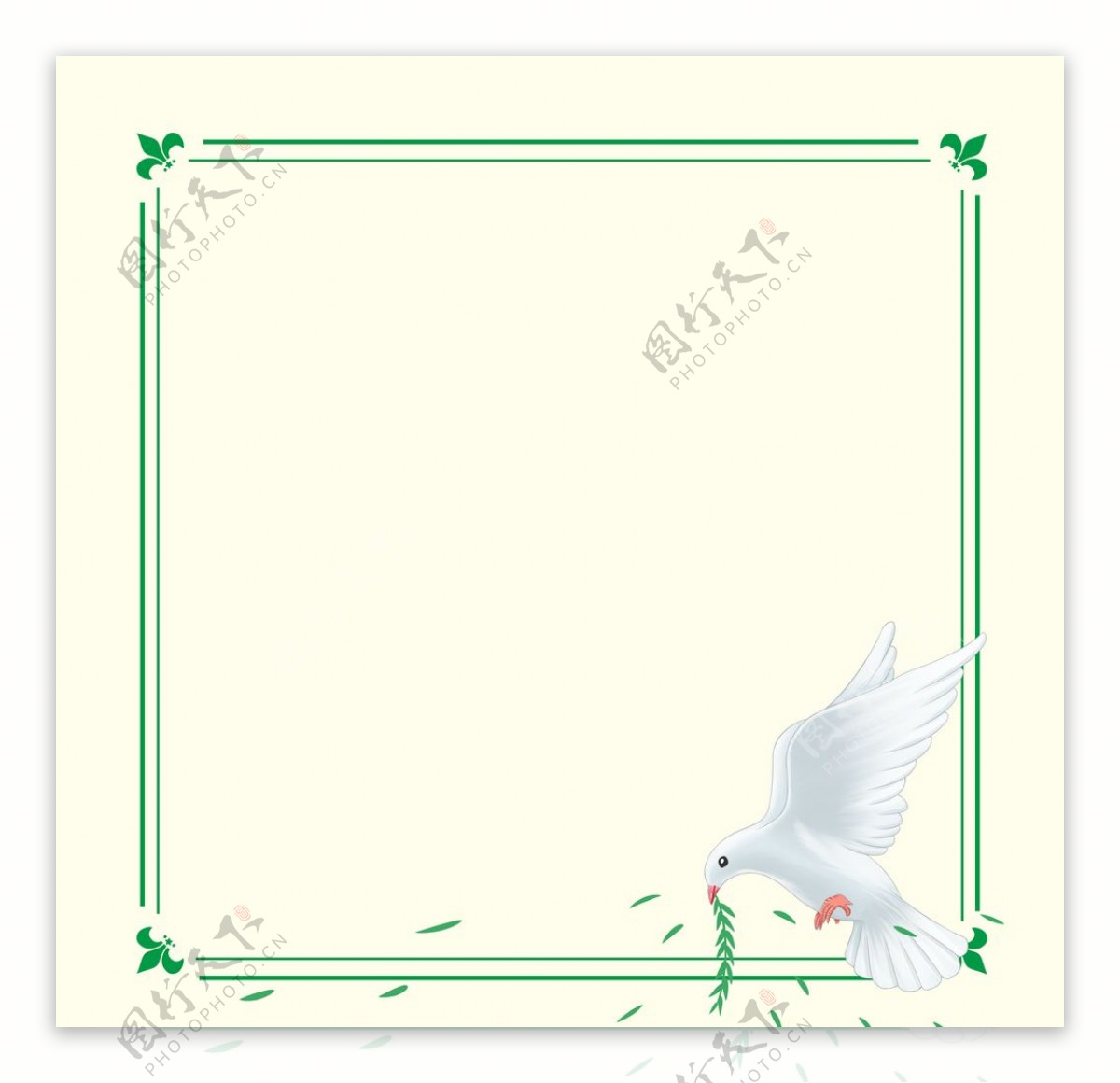国庆绿色鸽子橄榄枝边框图片