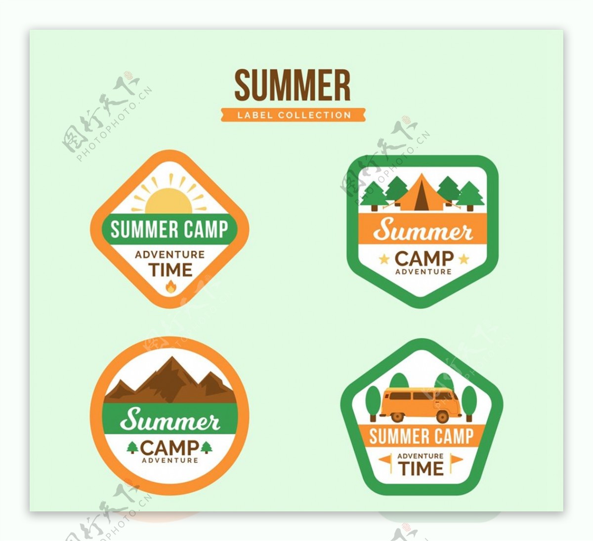 夏季野营标签矢量图片