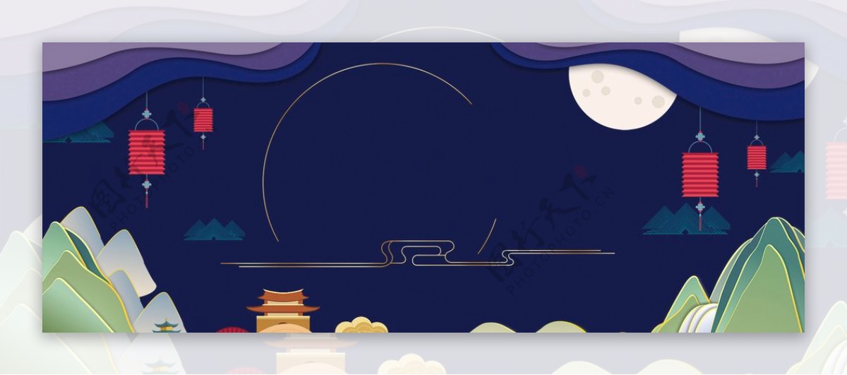 淘宝天猫中秋节剪纸风手绘背景图片
