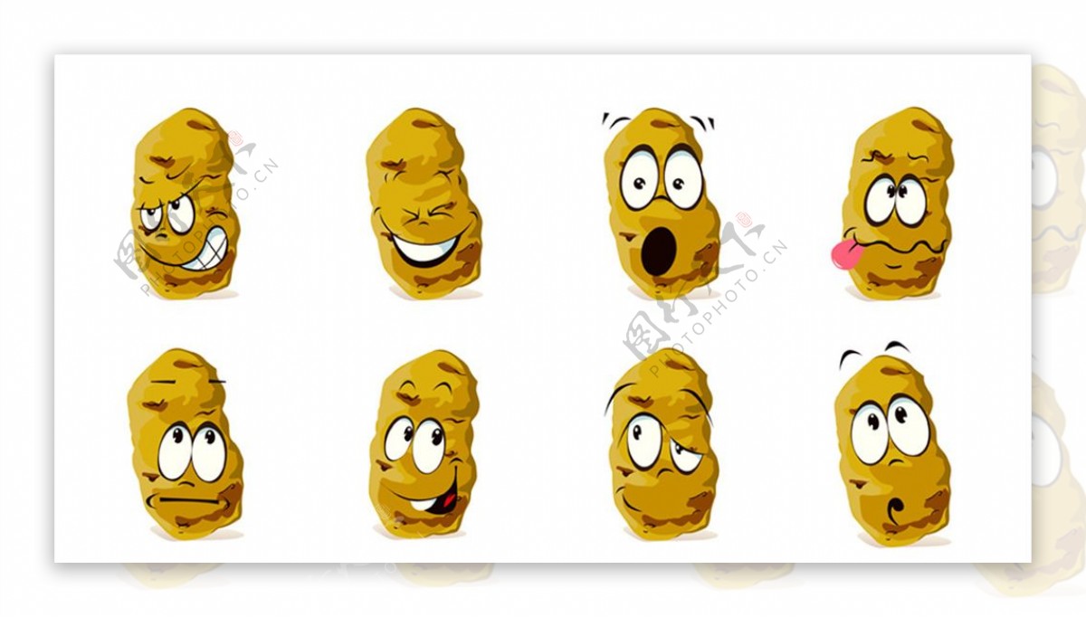 表情笑脸土豆绿色食品UI平面图图片
