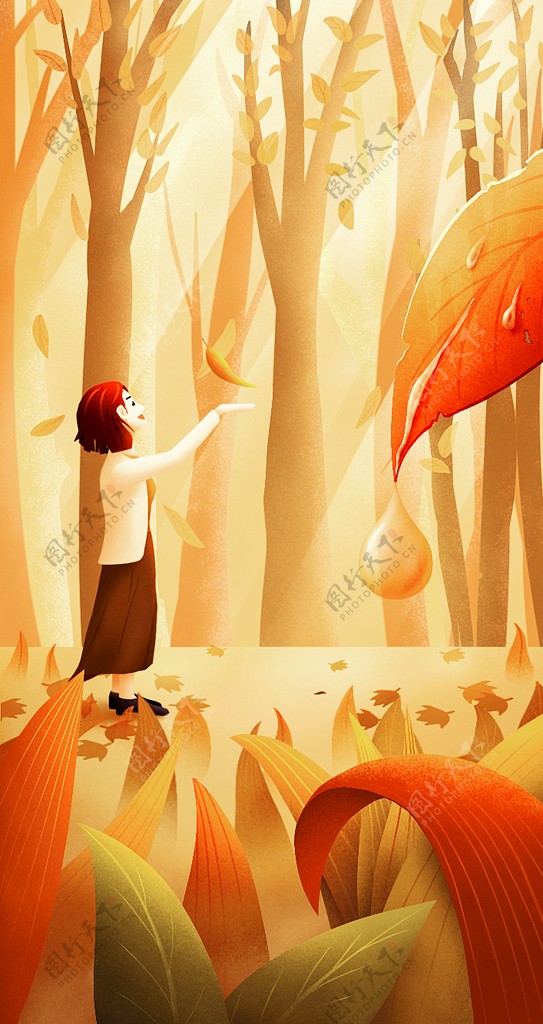 秋天森林里的女孩图片