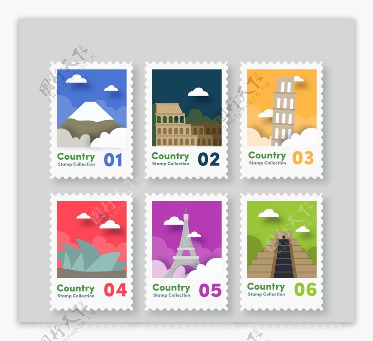 旅游城市邮票图片