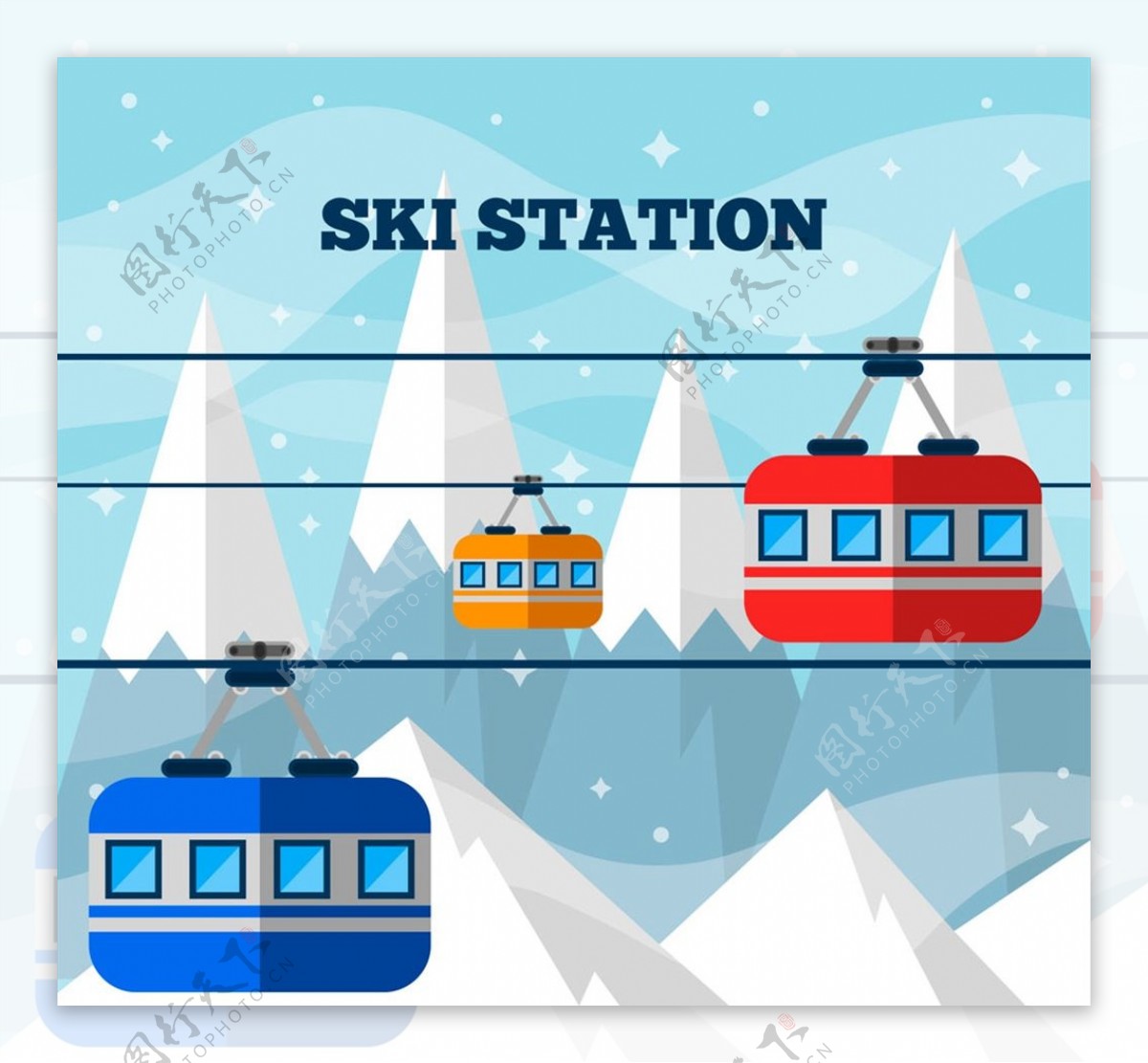 雪山滑雪缆车风景图片