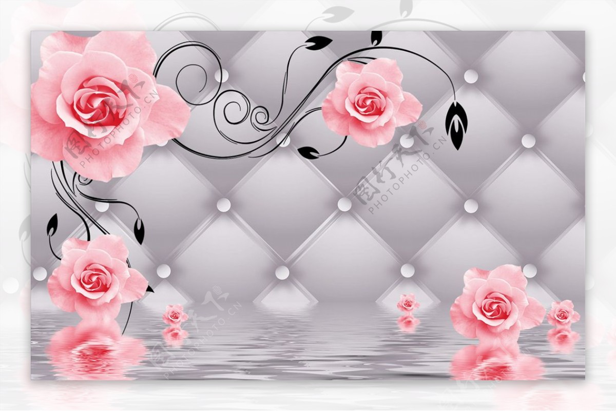 浮雕花玫瑰花藤背景墙图片