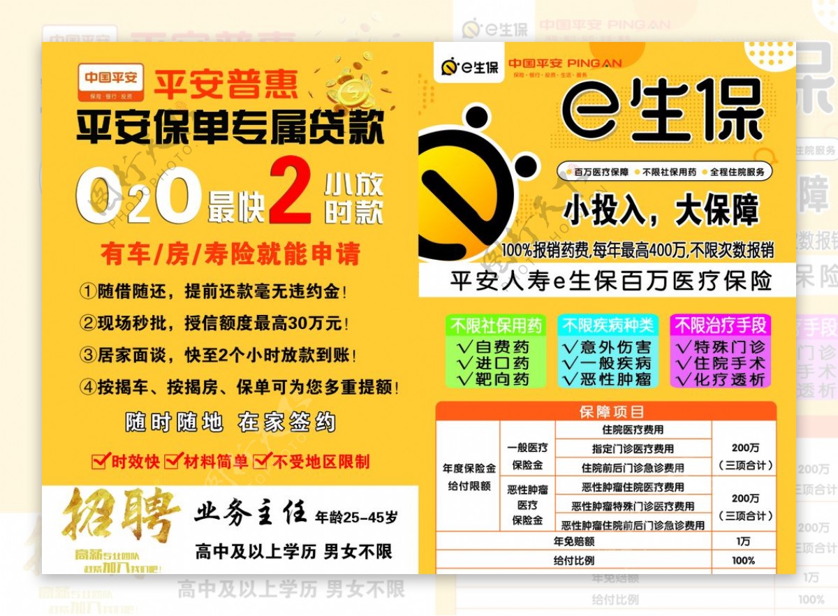 中国平安保险E生保宣传单折页图片