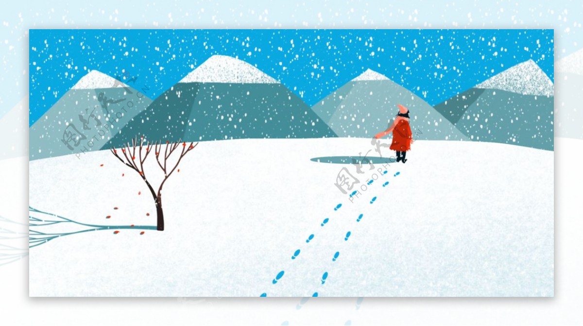 冬季简约雪景插画图片