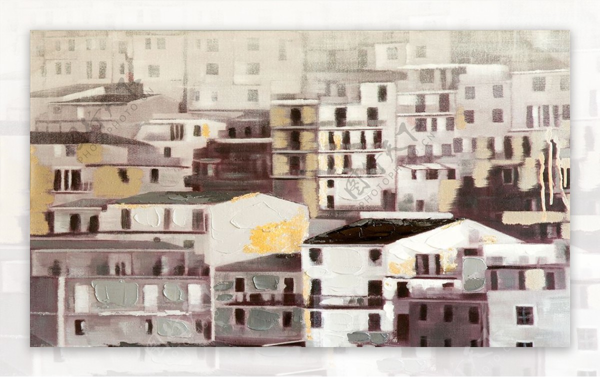 油画城市背景墙图片