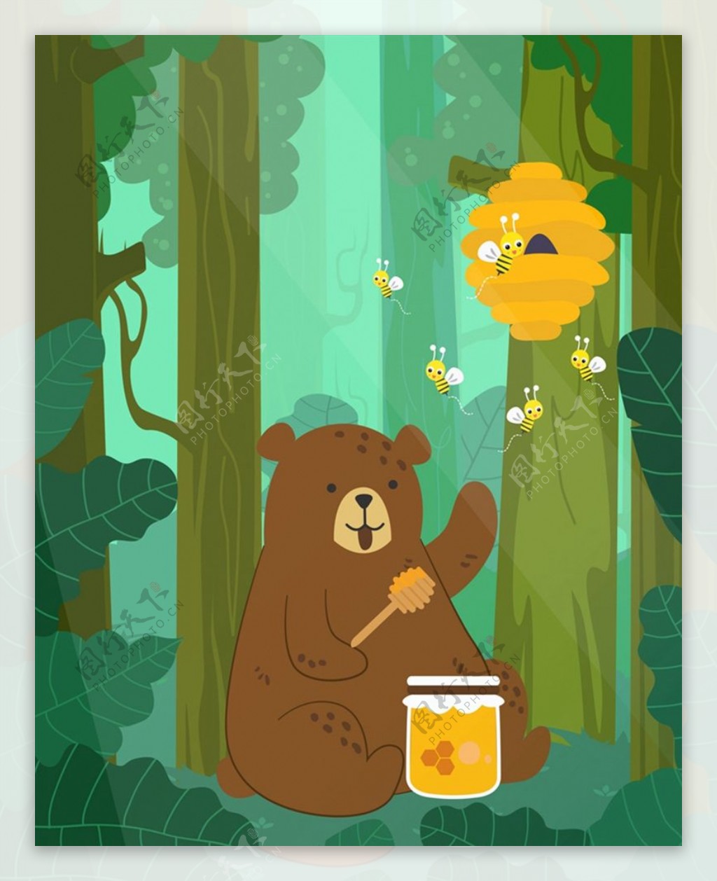 树林里的棕熊和蜂蜜图片