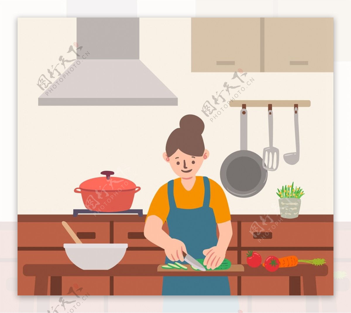 厨房做饭的女子图片