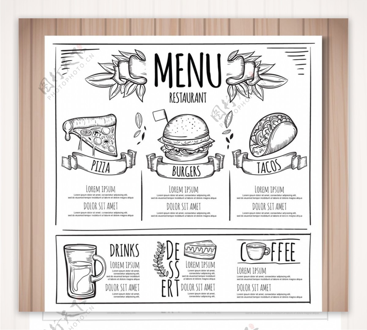 手绘餐馆菜单图片