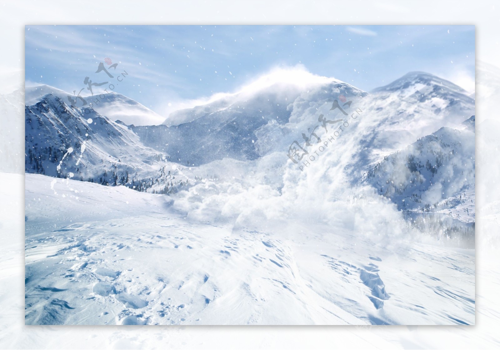 雪山雪崩白色山峰背景海报素材图片
