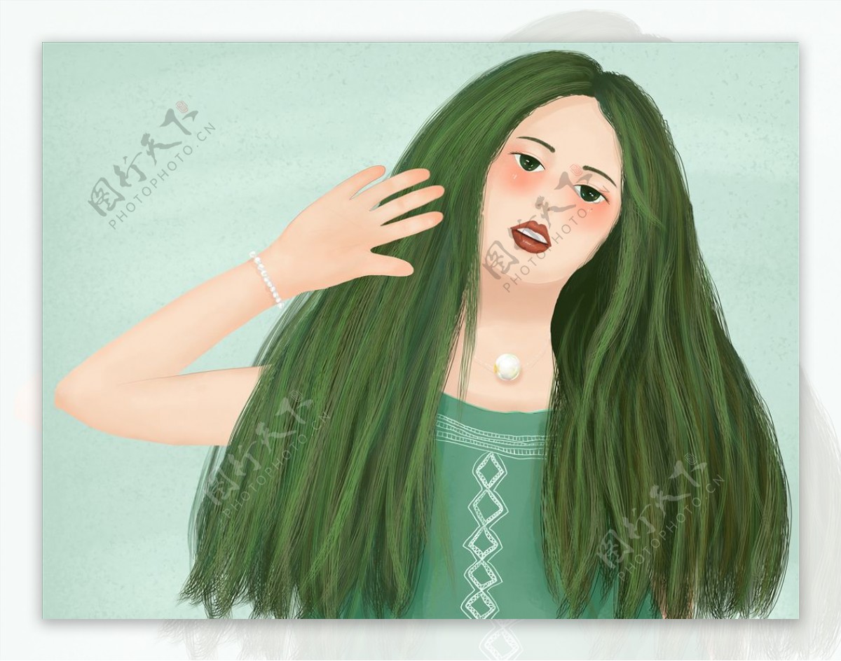绿头发的小女孩图片