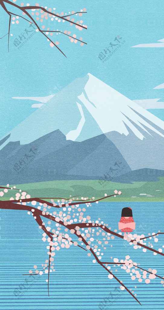 富士山下的女孩图片