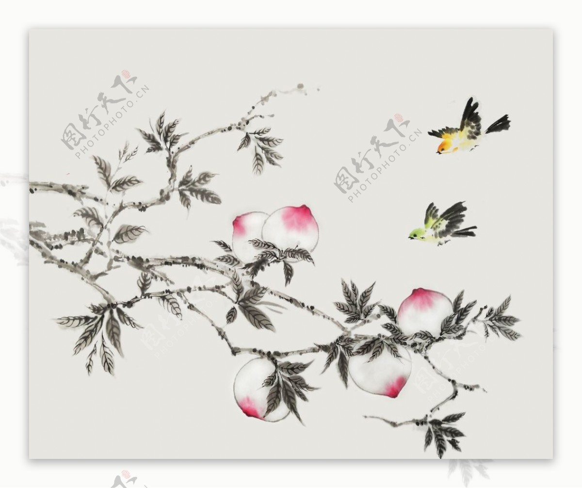 仙桃水墨水彩复古背景海报素材图片