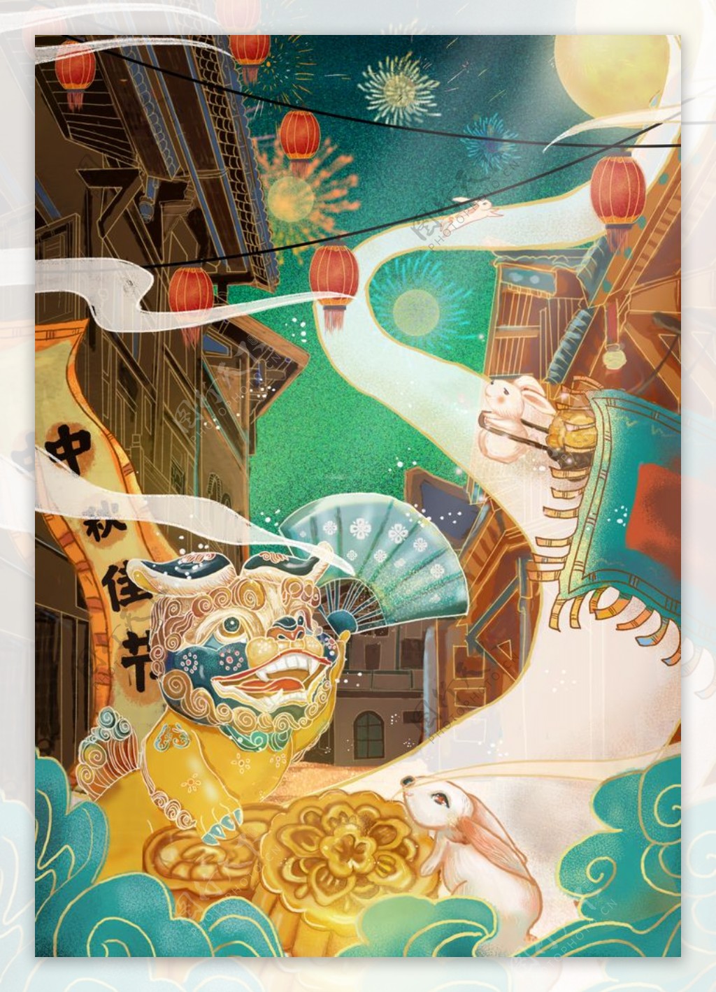 中秋节日传统插画背景海报素材图片
