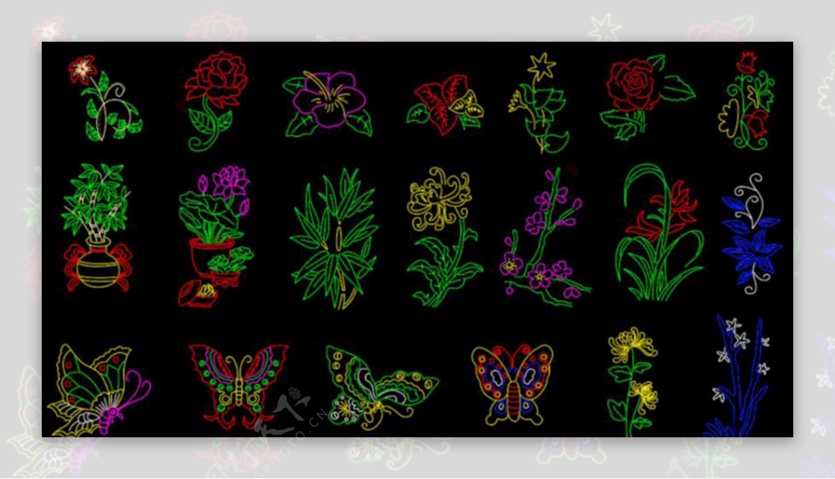 霓虹灯路径植物图案分层素材图片
