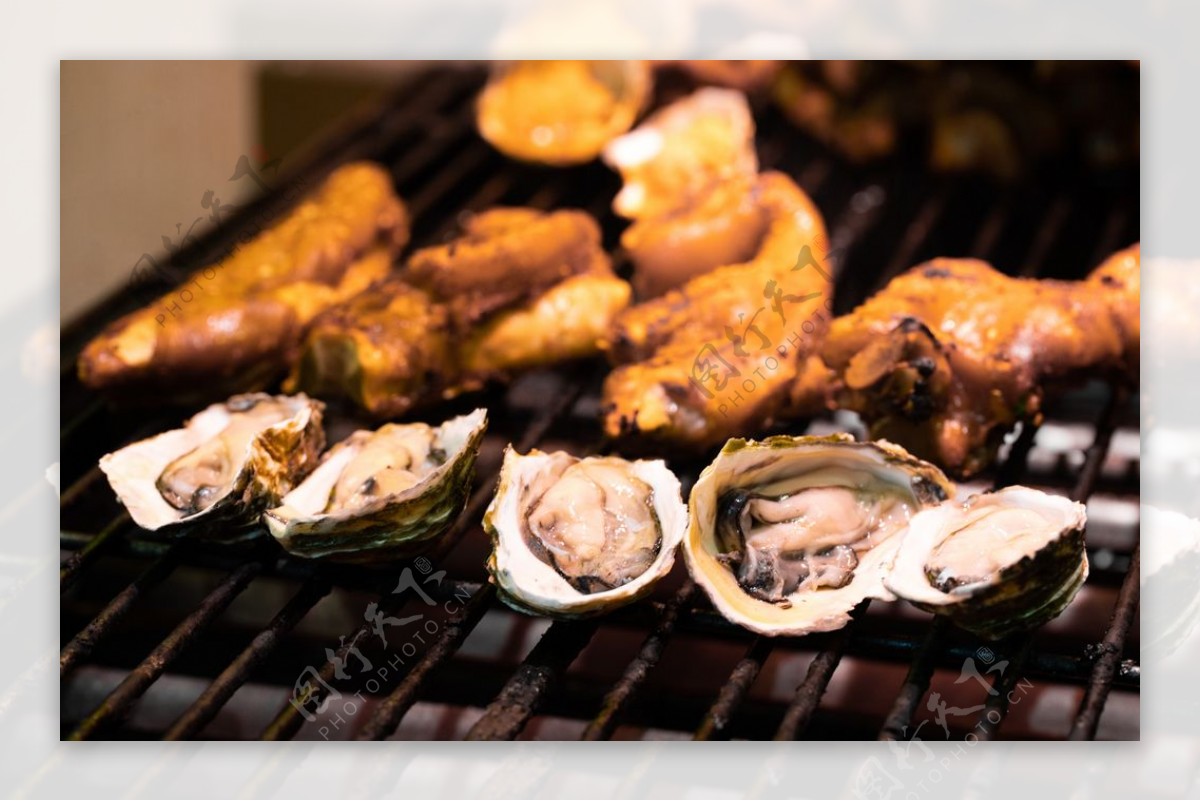 炭烤蛤蜊美食食材背景海报素材图片