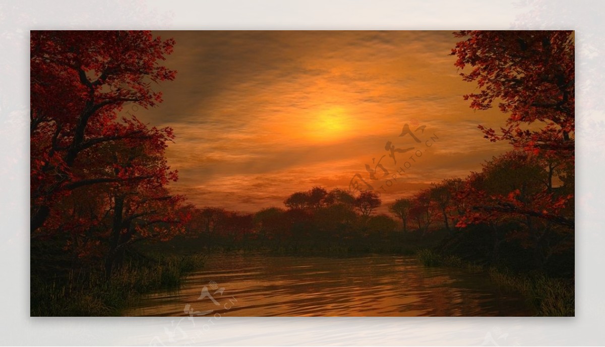 油画般的夕阳场景图片