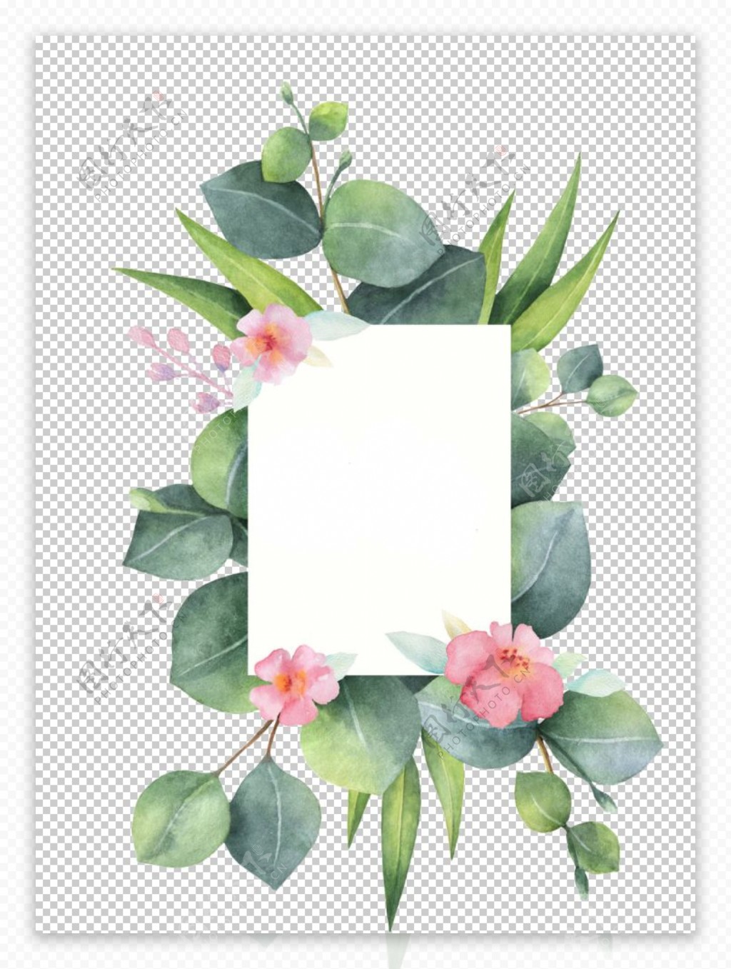 花与绿叶留言卡图片