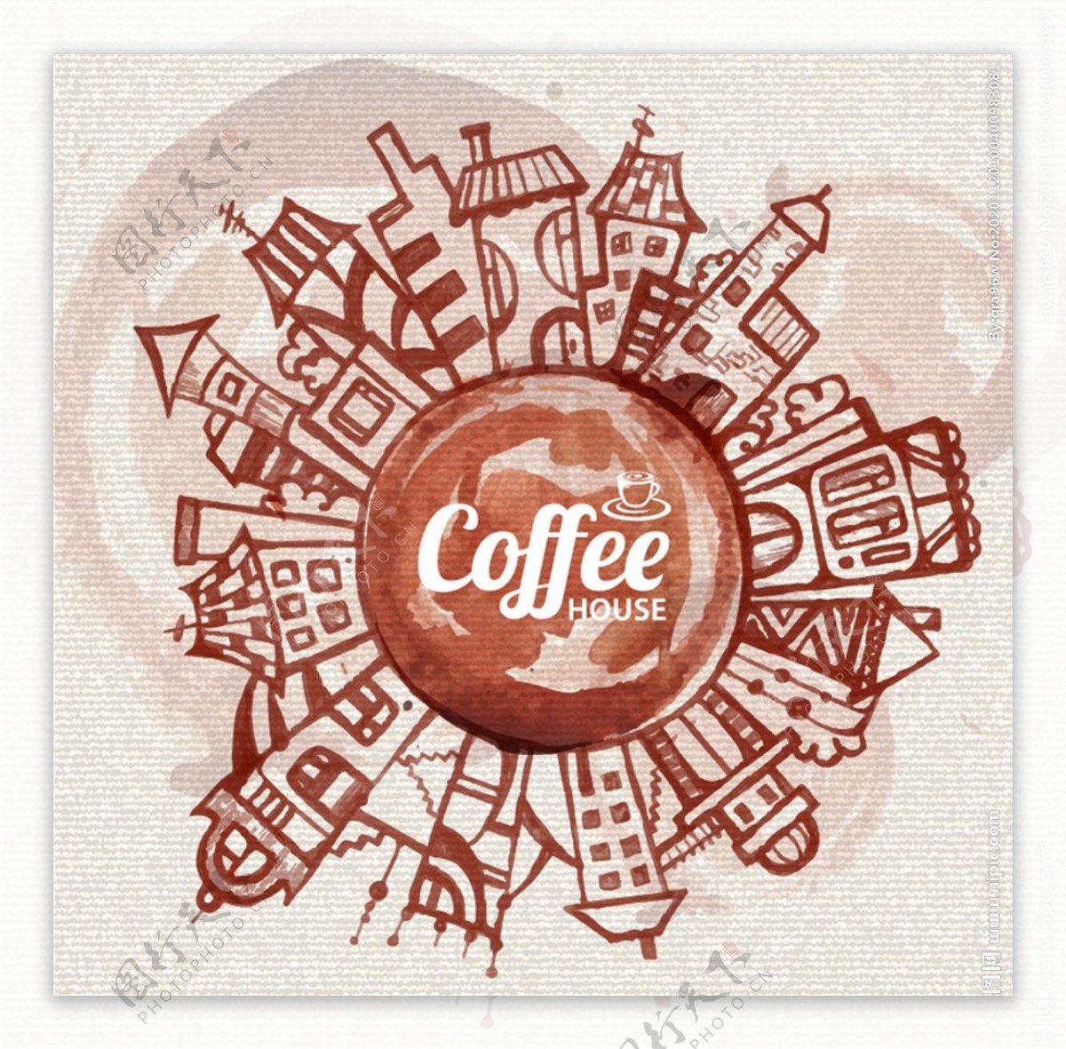 咖啡渍绘城市背景图片
