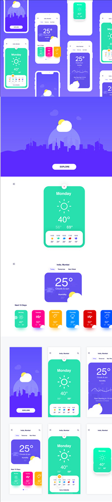 xd天气绿色紫色UI设计启动页图片