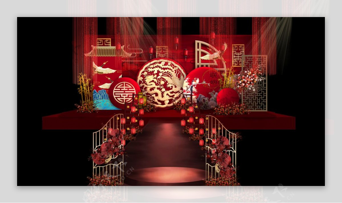 中式婚礼主舞台效果图图片