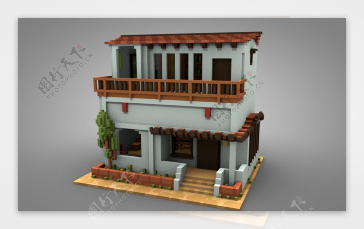 C4D模型像素房子图片