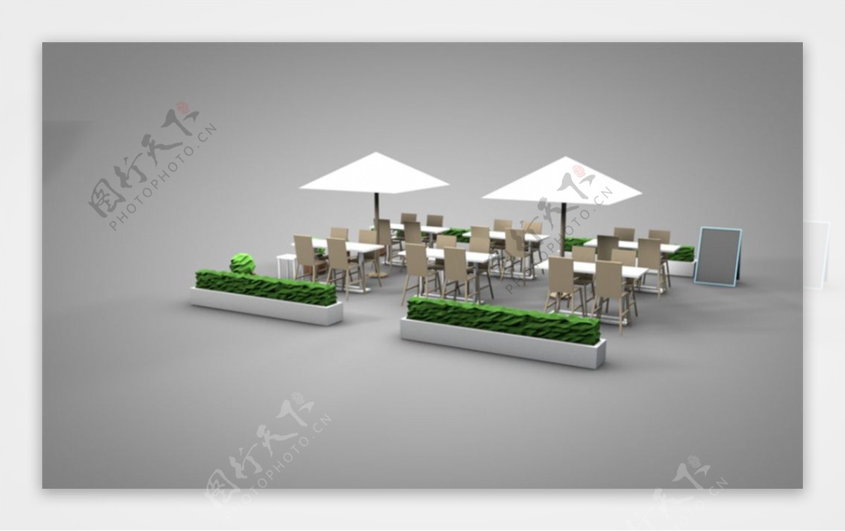 C4D模型户外咖啡厅餐厅图片