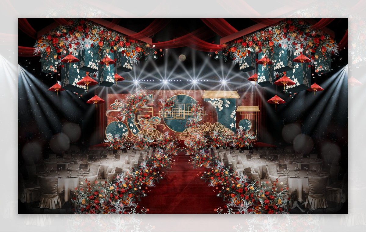 中式婚礼主舞台效果图图片
