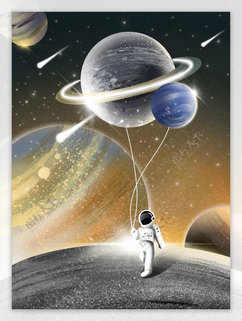 梦幻治愈星球宇航员插画图片