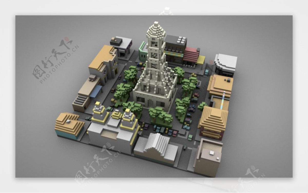 C4D模型中央广场城市街道图片