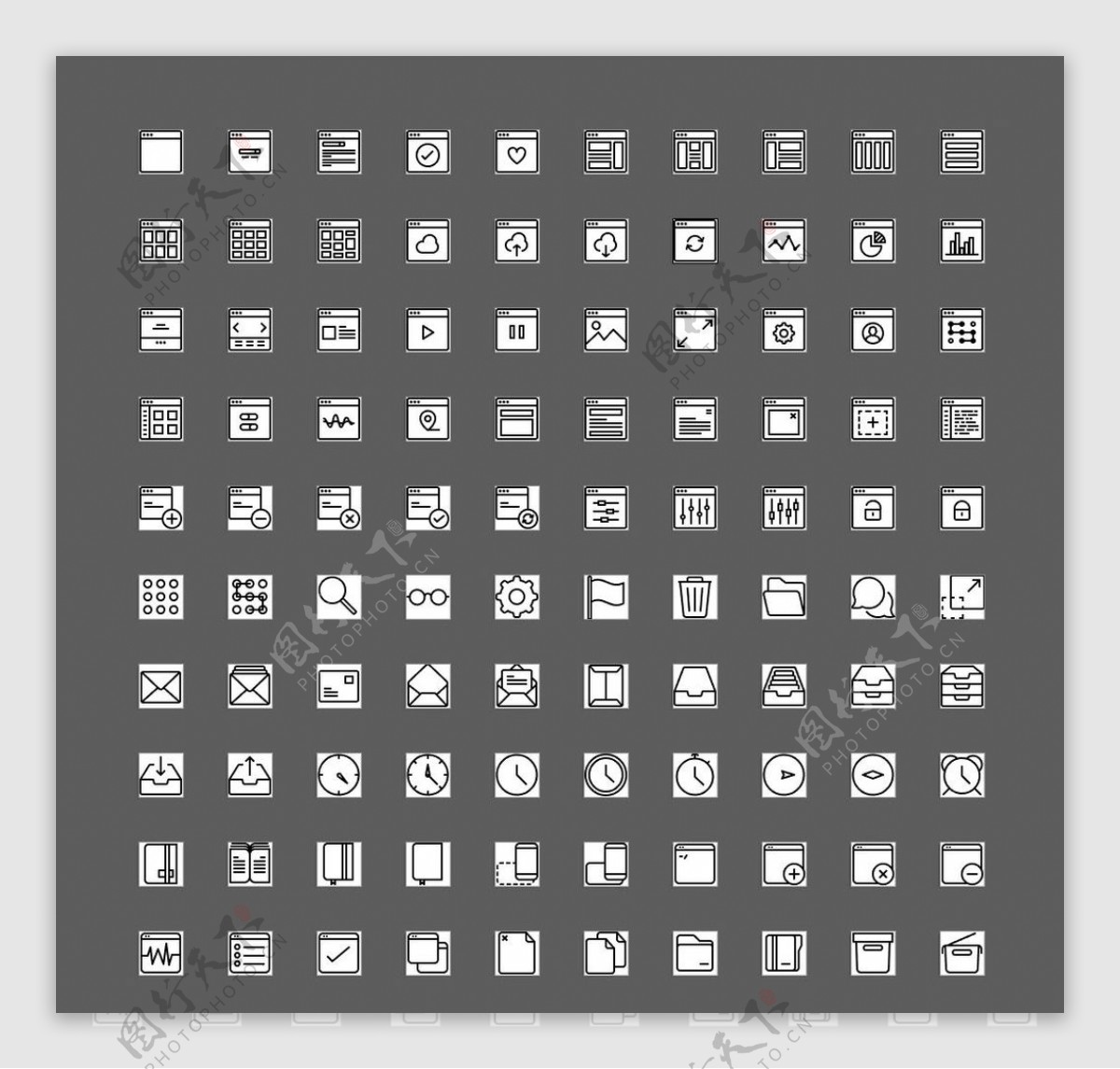100个黑白用户界面UI图标图片